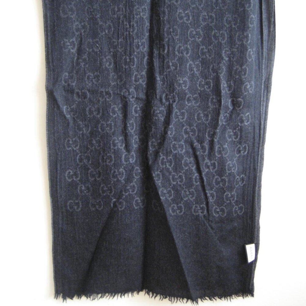 Two Toned GG Wool Blend Scarf, Charcoal Light Gray